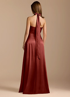 Azazie Tracie Bridesmaid Dresses Terracotta A-Line Pleated Metallic Satin Dress image2