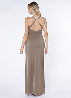 Azazie Kalea Final Sale Taupe Mermaid Pleated Mesh Dress image2