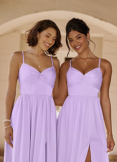 Azazie Zeya 신부 들러리 드레스 A라인 주름진 스트레치 새틴 바닥 길이 드레스 image2