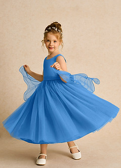 Azazie Pear Abiti da Ragazza di Fiori Abito Principessa in Tulle Fiocco Blue Jay image2