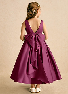 Azazie Cailee Flower Girl Dresses Mulberry Ball-Gown Pleated Matte Satin Dress image1