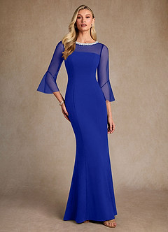 Azazie Bellevie 신부의 어머니 드레스 쉬스 구슬 스트레치 크레이프 플로어 길이 드레스 image4