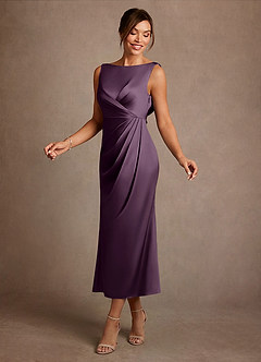 Azazie Mazhe 신부의 어머니 드레스 A라인 주름진 스트레치 새틴 티 길이 드레스 image3