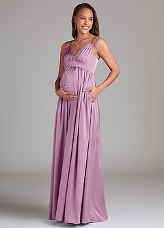 Azazie Emree Maternity Bridesmaid Dresses A-Line Stretch Satin Floor-Length Dress with Pockets image3