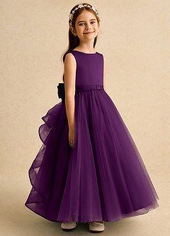 Azazie Lior Flower Girl Dresses Grape Ball-Gown Pleated Tulle Dress image3
