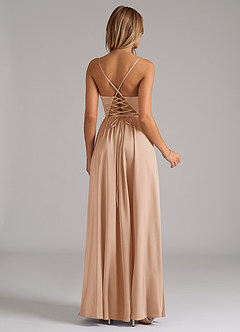 Azazie Aaida Robes de demoiselle d'honneur Robe Trapèze en Satin extensible Corset Rose Perle image6