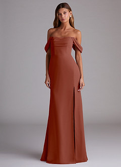 Azazie Saige Bridesmaid Dresses Auburn A-Line Off the Shoulder Chiffon Convertible Dress image3