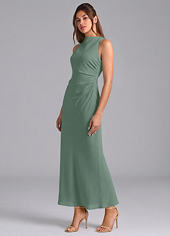Azazie Evadne Bridesmaid Dresses Eucalyptus Sheath Pleated Chiffon Dress image1