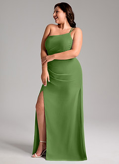 Azazie Eren Vestidos de damas de honor Vestido de Albahaca de Gasa de Corte Recto con Hombro unilateral image11