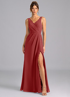 Azazie Bernice Bridesmaid Dresses Rust A-Line Pleated Chiffon Dress image6