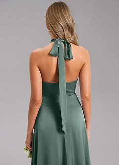 Azazie Tracie Bridesmaid Dresses Sea Moss A-Line Side Slit Stretch Satin Dress image7