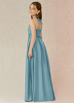 Azazie Arianthe Junior Moody Blue A-Line with Pockets Matte Satin Dress image6
