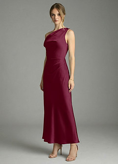 Azazie Emerson Bridesmaid Dresses Mulberry Mermaid Off the Shoulder Stretch Satin Dress image4