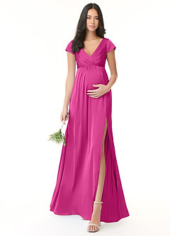 Azazie Allessia Abiti da damigella d'onore premaman Abito A-Line Plissettato Raso Elasticizzato Floor-Length image1
