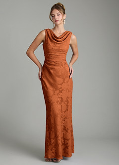 Azazie Kieryn Bridesmaid Dresses Burnt Orange Mermaid Pleated Floral Burnout Dress image1