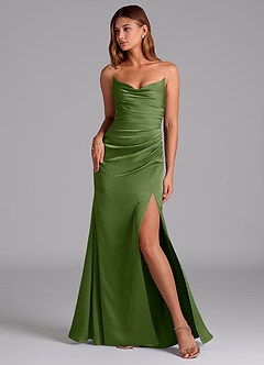 Azazie Claudelle Suknie dla druhen Syrena Bez ramiączek Satyna elastyczna Do ziemi Sukienka image1