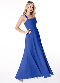 Azazie Jay Bridesmaid Dresses Royal Blue A-Line Square Neckline Side Slit Chiffon Dress image3
