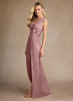 Azazie Salem Mother of the Bride Dresses Dusty Rose A-Line Pleated Metallic Mesh Dress image2