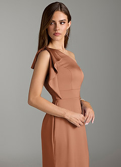 Azazie Rinna Bridesmaid Dresses Bronzer Mermaid Ruched Stretch Satin Dress image5