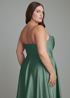 Azazie Elle Bridesmaid Dresses Eucalyptus A-Line Pleated Stretch Satin Dress image15