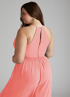 Azazie Kenzi Bridesmaid Dresses Coral Pleated Chiffon Jumpsuit image10