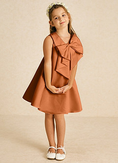 Azazie Zoey Flower Girl Dresses Copper A-Line Bow Matte Satin Dress image3