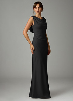 Azazie Kieryn Abiti da Damigella Abito Sirena in Raso Elasticizzato Plissettato Nero image4