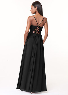 Azazie Marilyssa Bridesmaid Dresses Black A-Line Corset Stretch Chiffon Dress image2