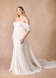 Azazie Laylah Wedding Dresses Diamond White Mermaid Off the Shoulder Chiffon Dress image12