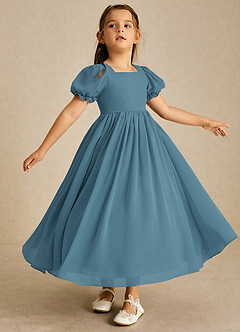 Azazie Joss Robe Demoiselle D'honneur Fillette Robe Trapèze en Mousseline de soie avec manches Bermude image3