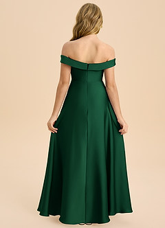 Azazie Sissy Junior Abito A-Line in Raso Elasticizzato a Spalla Scoperta Verde Scuro image2
