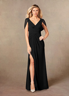 Azazie Luisa Mother of the Bride Dresses Black Mermaid V-Neck Pleated Mesh Dress image1