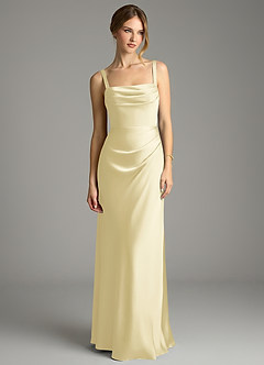 Azazie Alouette Bridesmaid Dresses Lemon Sorbet Mermaid Pleated Stretch Satin Dress image3