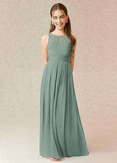 Azazie Bibiane Junior Silver Sage A-Line Pleated Chiffon Dress image1