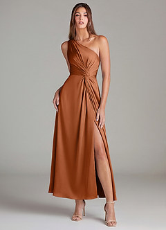 Azazie Brooke Suknie dla druhen Linia A Jedno ramię Satyna elastyczna Długość kostki Sukienka image1