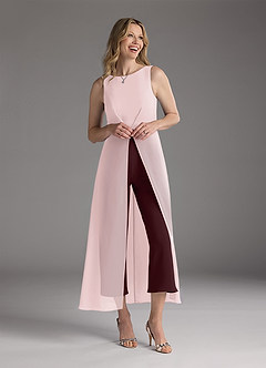 Azazie Anitta Mother of the Bride Dresses Blushing Pink Cabernet Jumpsuit/Pantsuit Pleated Stretch Crepe Dress image1