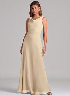 Azazie Nerine Brudtärnklänningar Klä av A-Linje i Chiffong Plisserad Champagne image3