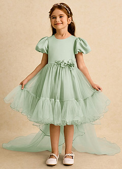 Azazie Cocoa Abiti da Ragazza di Fiori Abito Principessa in Tulle Plissettato Verde Salvia image3