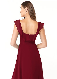 Azazie Jinny Brautjungfernkleider A-Linie Quadratischer Ausschnitt Gerüscht Chiffon Kleid Burgunderrot image6