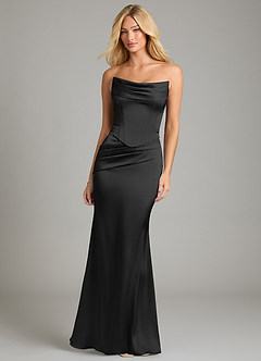 Azazie Sorrel Bridesmaid Dresses Black Mermaid Strapless Stretch Satin Convertible Dress image5