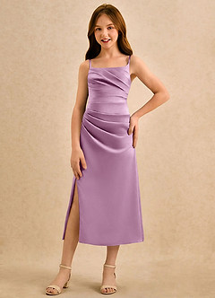 Azazie Canna Girls Formal Robe Demoiselle D'honneur Fillette Robe Trapèze en Satin extensible Plissée Glycine image4