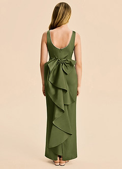 Azazie Emi Junior Olive Sheath Bow Stretch Satin Dress image5