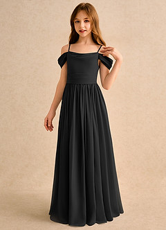 Azazie Shia Junior Formal Flower Girl Dresses Black A-Line Off the Shoulder Chiffon Dress image3