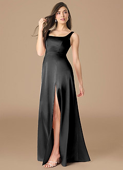 Azazie Joyce Vestidos de madrinha de casamento Vestir Preto de Cetim Metálico de Linha A com Fenda Lateral image3