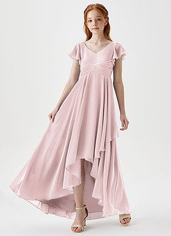 Azazie Caria Junior Blushing Pink A-Line Pleated Chiffon Dress image5