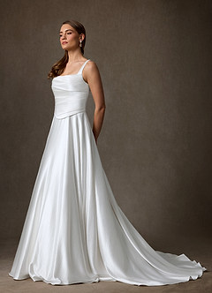 Azazie Samira Robes de mariée Robe Trapèze en Charmeuse Col Carré Blanc De Diamant image7