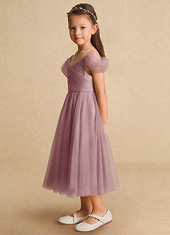 Azazie Lizzette Flower Girl Dresses Dusty Rose A-Line Ruched Tulle Dress image3