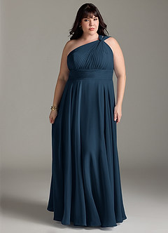 Azazie Charlize Robes de demoiselle d'honneur Robe Trapèze en Mousseline de soie Asymétrique Bleu Marine Foncé image7