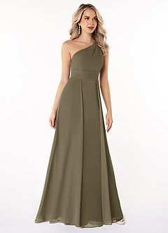 Azazie Dallas Vestidos de damas de honor Vestido de Verde Sauce de Gasa de Corte en A con Hombro unilateral image3