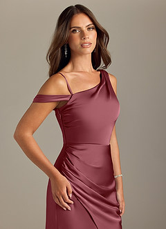 Azazie Madelyn Bridesmaid Dresses Desert Rose Mermaid Off the Shoulder Stretch Satin Convertible Dress image6